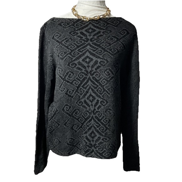 Lauren Ralph Lauren Sweaters - LAUREN RALPH LAUREN XL Black Gray Jacquard Viscose Blend Boatneck Sweater EUC